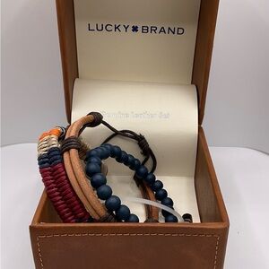Lucky Brand Set Of 3 Beaded Leather Stretch Threaded Tie Bracelet Stack Layering